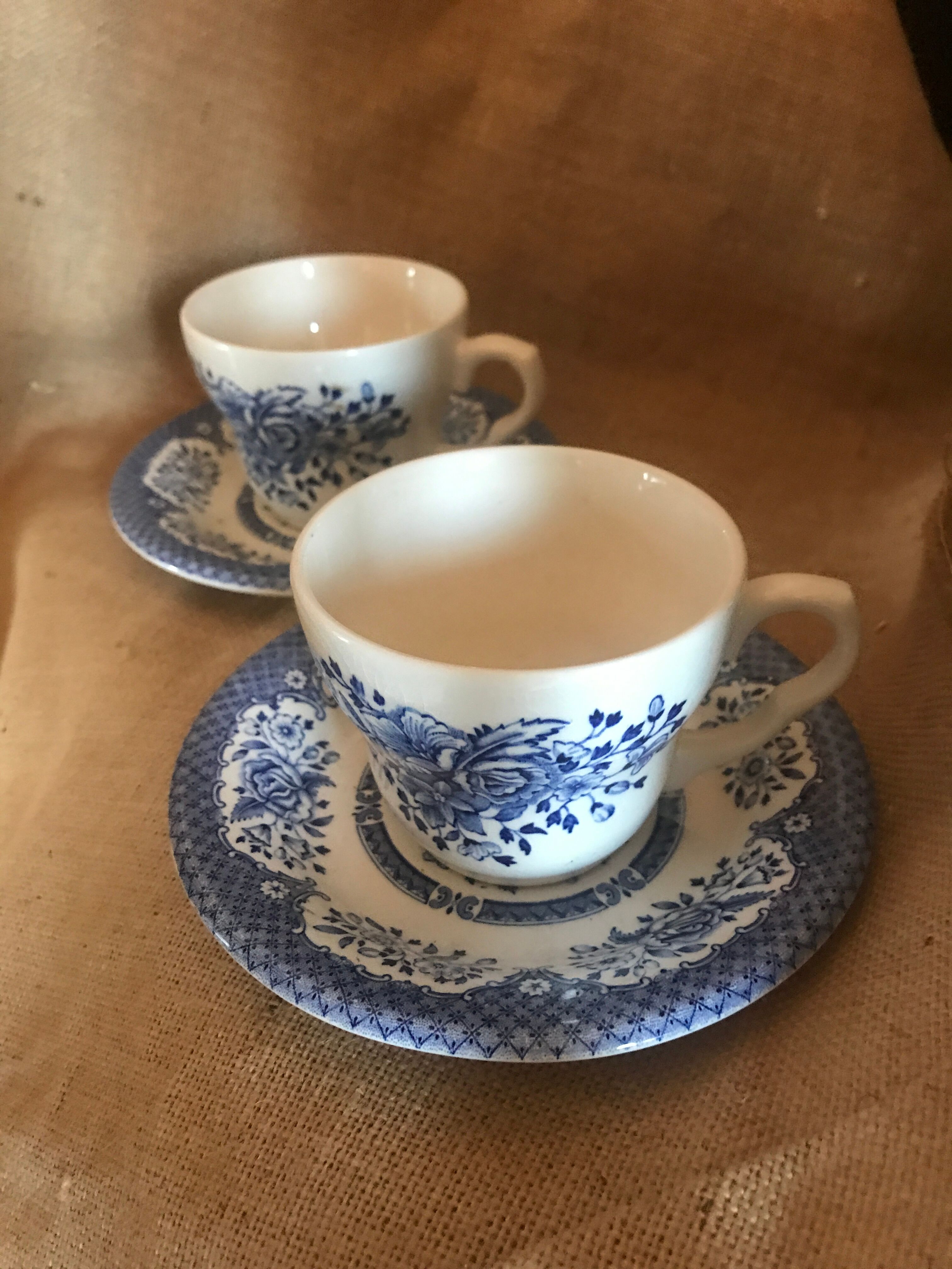2 cups blue English porcelain