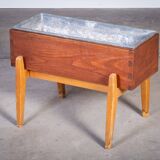 Teak and Beech Planter with Zinc Coating, Denmark, 1950s