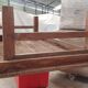 Old industrial workshop coffee table made of solid teak.