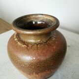 Fat Lava Pottery Vase: Vintage West Germany 202-13, Brown Drip Glaze