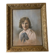 Old pastel portrait from the Art Deco period – Young girl dated 1925 – Original gilded frame – very expressive