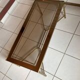 Neoclassical rectangular coffee table in gilded brass and glass top