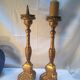 Pair of ancient carved gilded wood candlesticks - 18th century