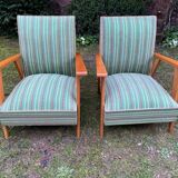 Pair of emerald green fabric armchairs circa 1950
