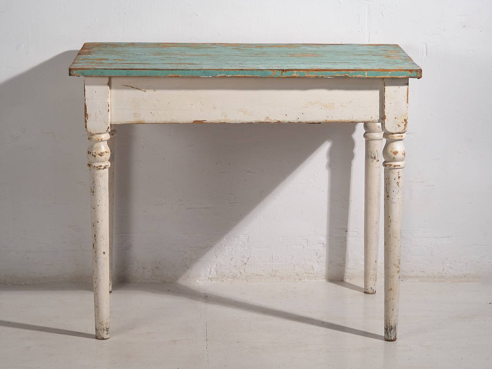Antique side table with turquoise green patina (c.1920) #7