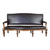 Napoleon III style bench in carved walnut, synthetic leather circa 1880