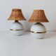 Pair of vintage table lamps – white metal with rattan shades, gold details, Italy 1980s
