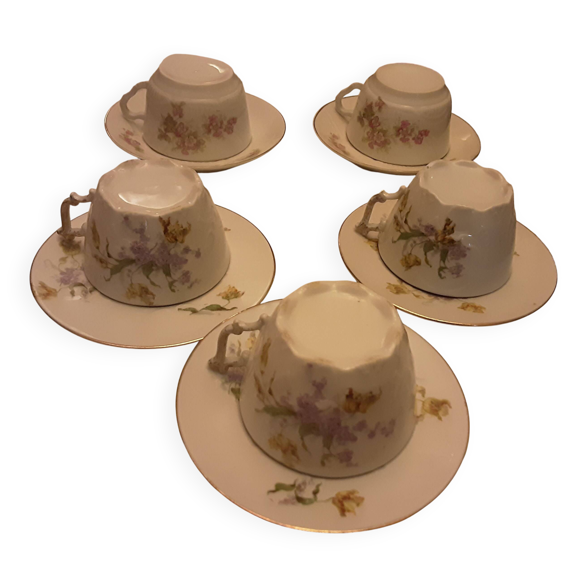 5 cups and saucers for breakfast antique porcelain