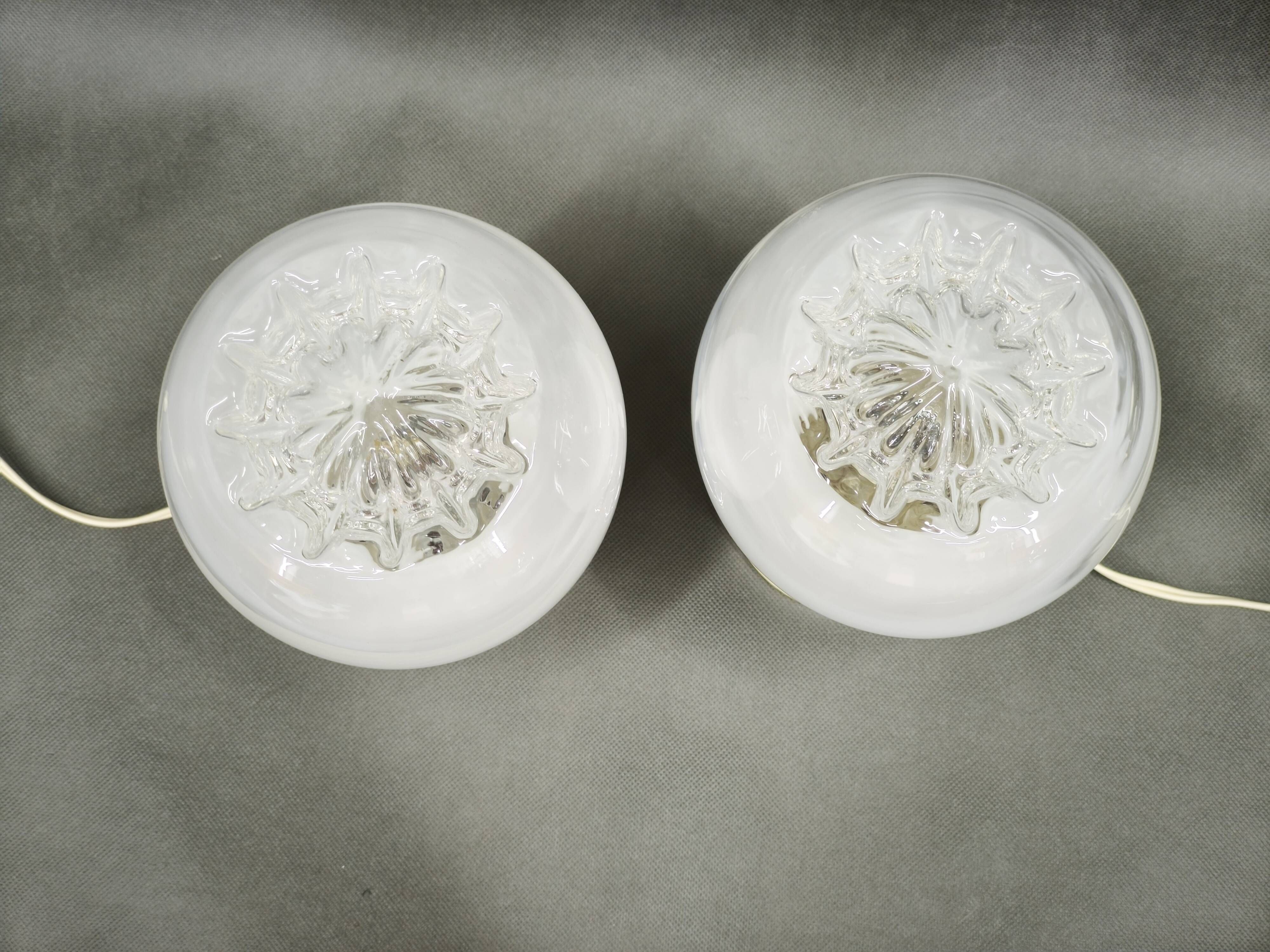 Pair of 1960s Italian Murano Glass, Chrome and Wood Table Lamps
