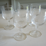 Set of 24 old engraved crystal foot glasses