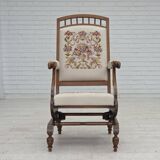 1930s, Danish highback rocking chair, original hand woven wool, ash wood.