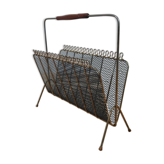 metal, brass and teak magazine holder 60s