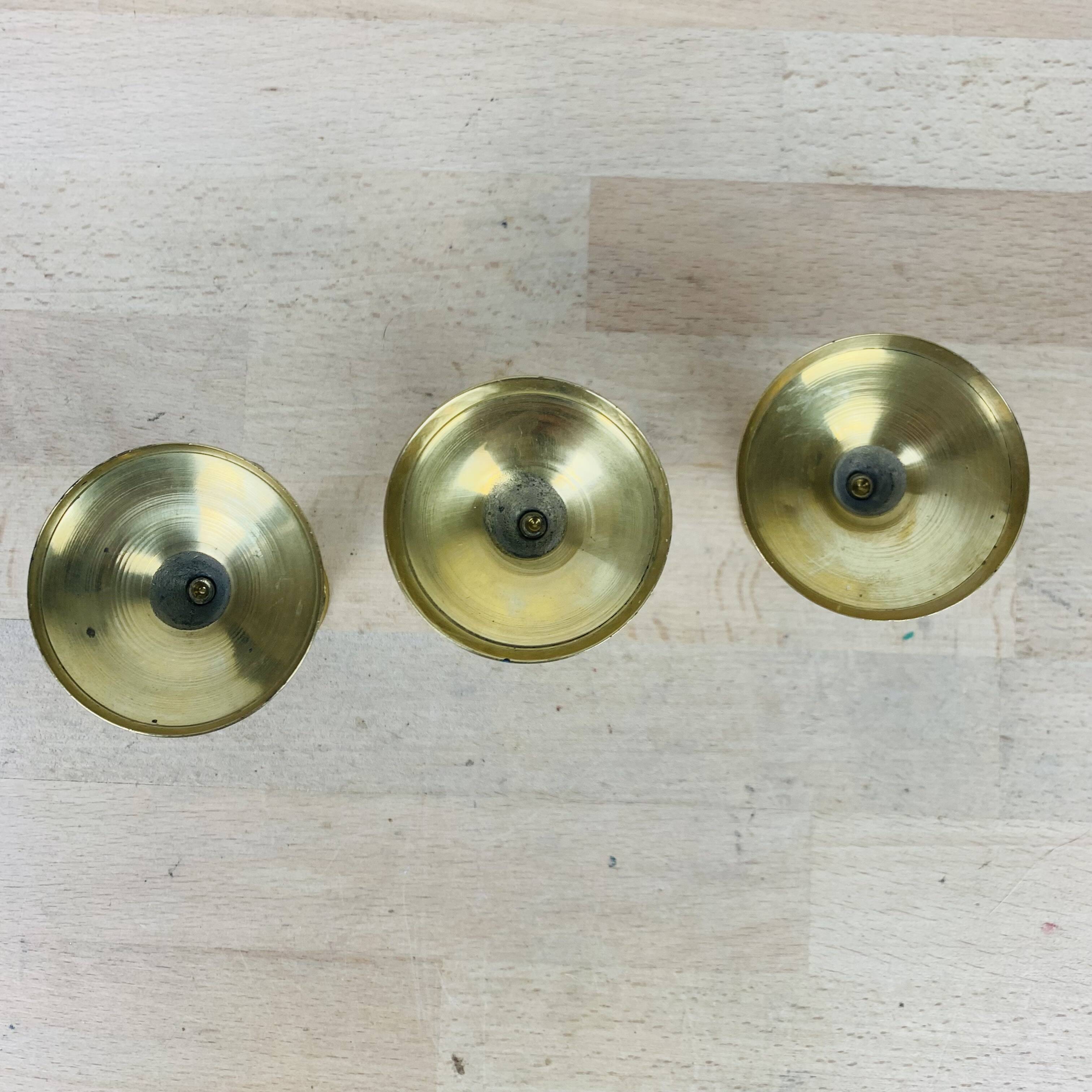 3 vintage mother-of-pearl and golden brass candlesticks