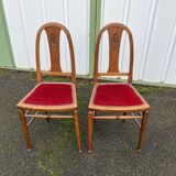 Pair of art deco chairs in red velvet