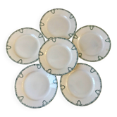 Lot de 6 assiettes plates en Terre de Fer St Amand / Céranord vert / bleu, début XXème
