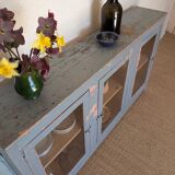 Glazed enfilade antique workbench – blue patina