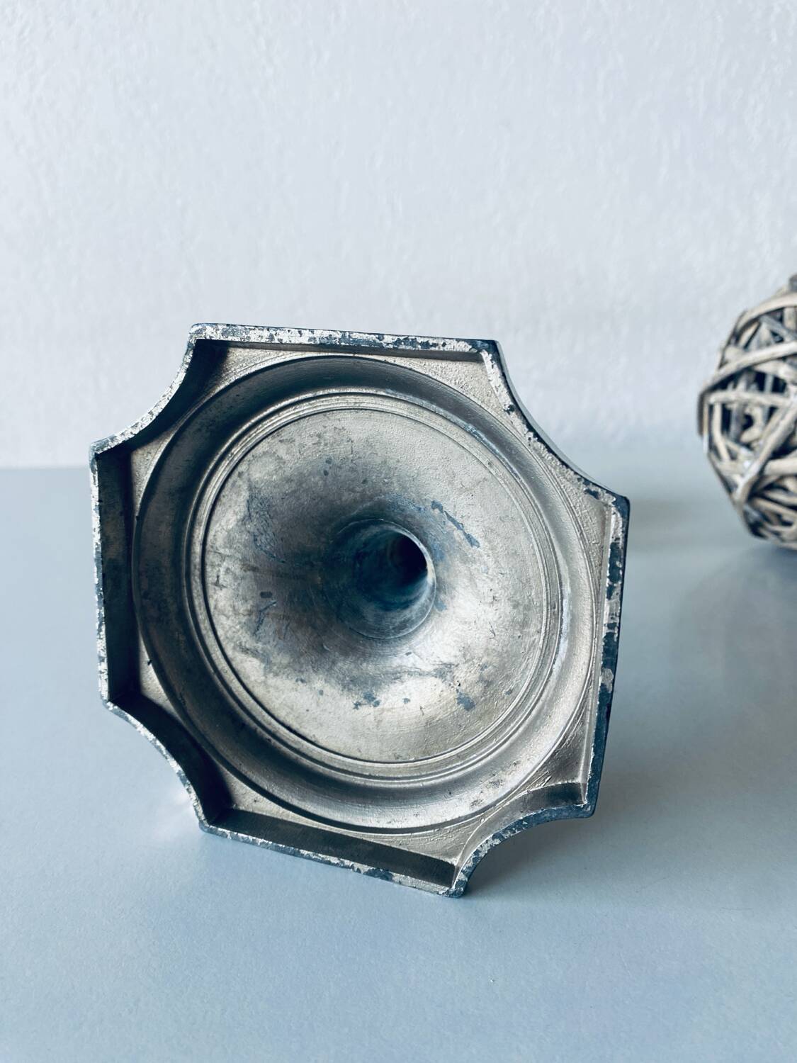 Silver metal candle holder