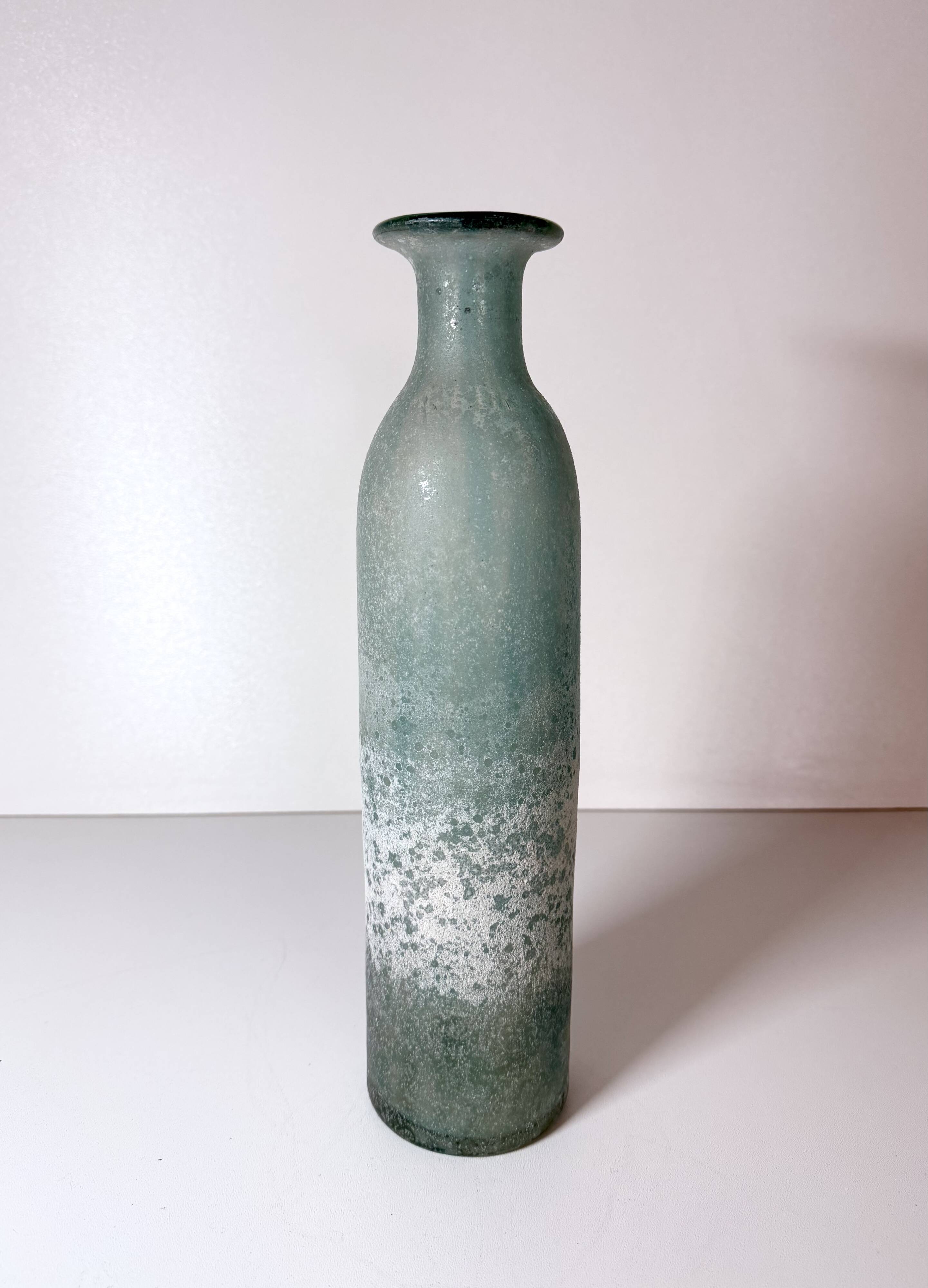 Teal Scavo Glass Bottle Vase attr. to Gino Cenedese, Italy
