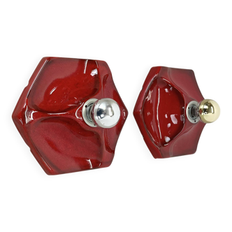 Set of Two SPACE AGE Ceramic Fat Lava Wall Lights by Hustadt Lights Germany