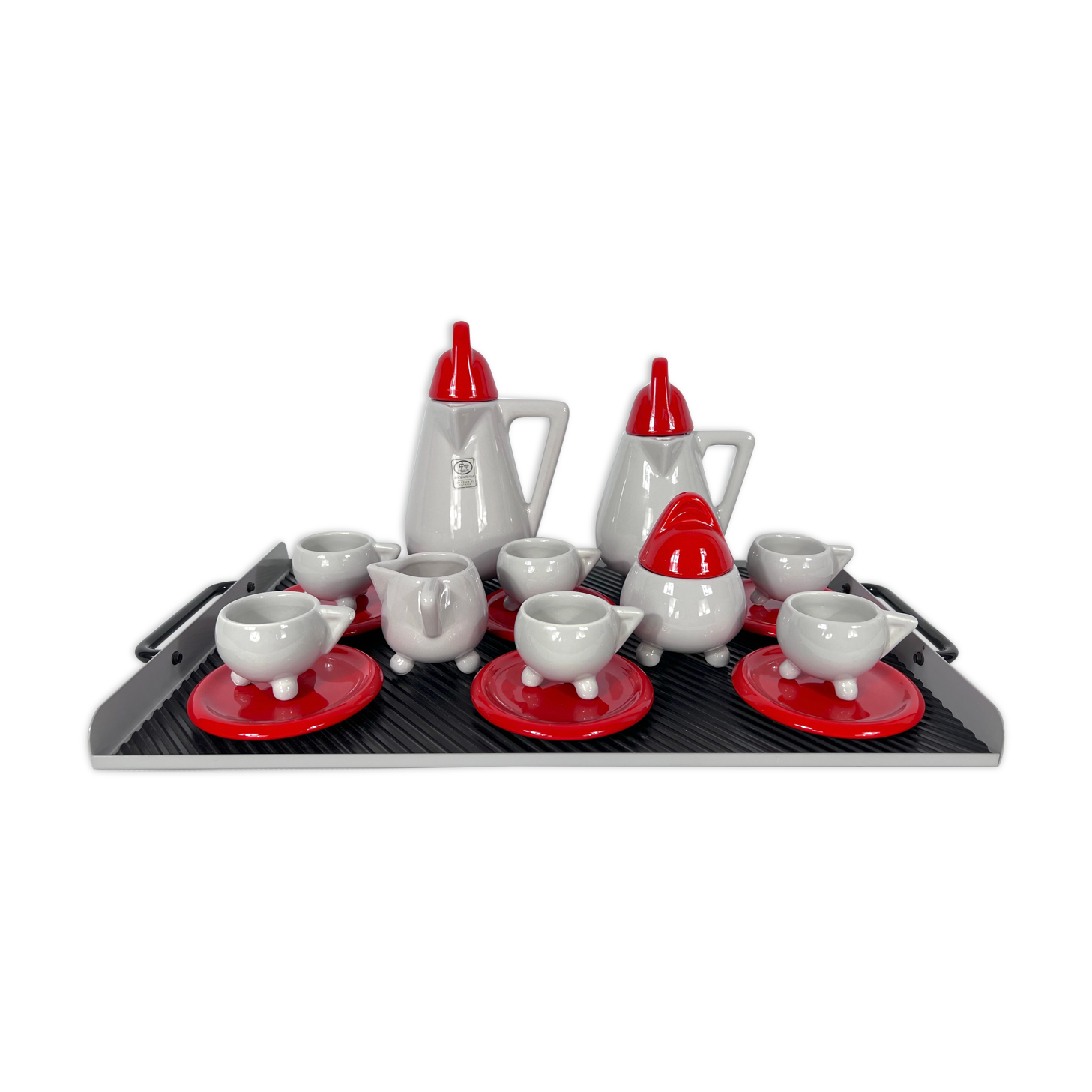 Café en céramique serti par Mas pour Memphis Milano, années 1980, Set de 11