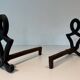 Pair of Cast Iron Chenets with Figurative Anthropomorphic Silhouette, by Raymon