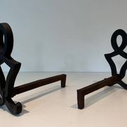 Pair of Cast Iron Chenets with Figurative Anthropomorphic Silhouette, by Raymon