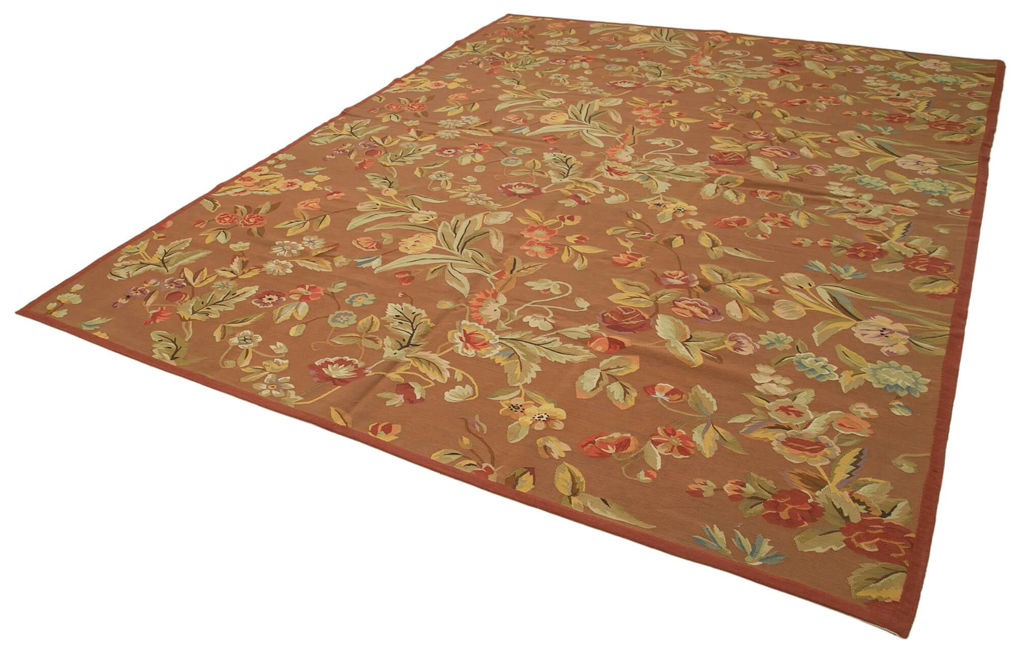 Handmade European Vintage Aubusson Kilim 280 cm x 354 cm