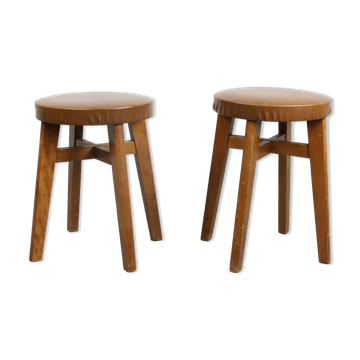 Tabourets en similicuir brun