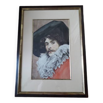 Antique signed painting depicting a musketeer