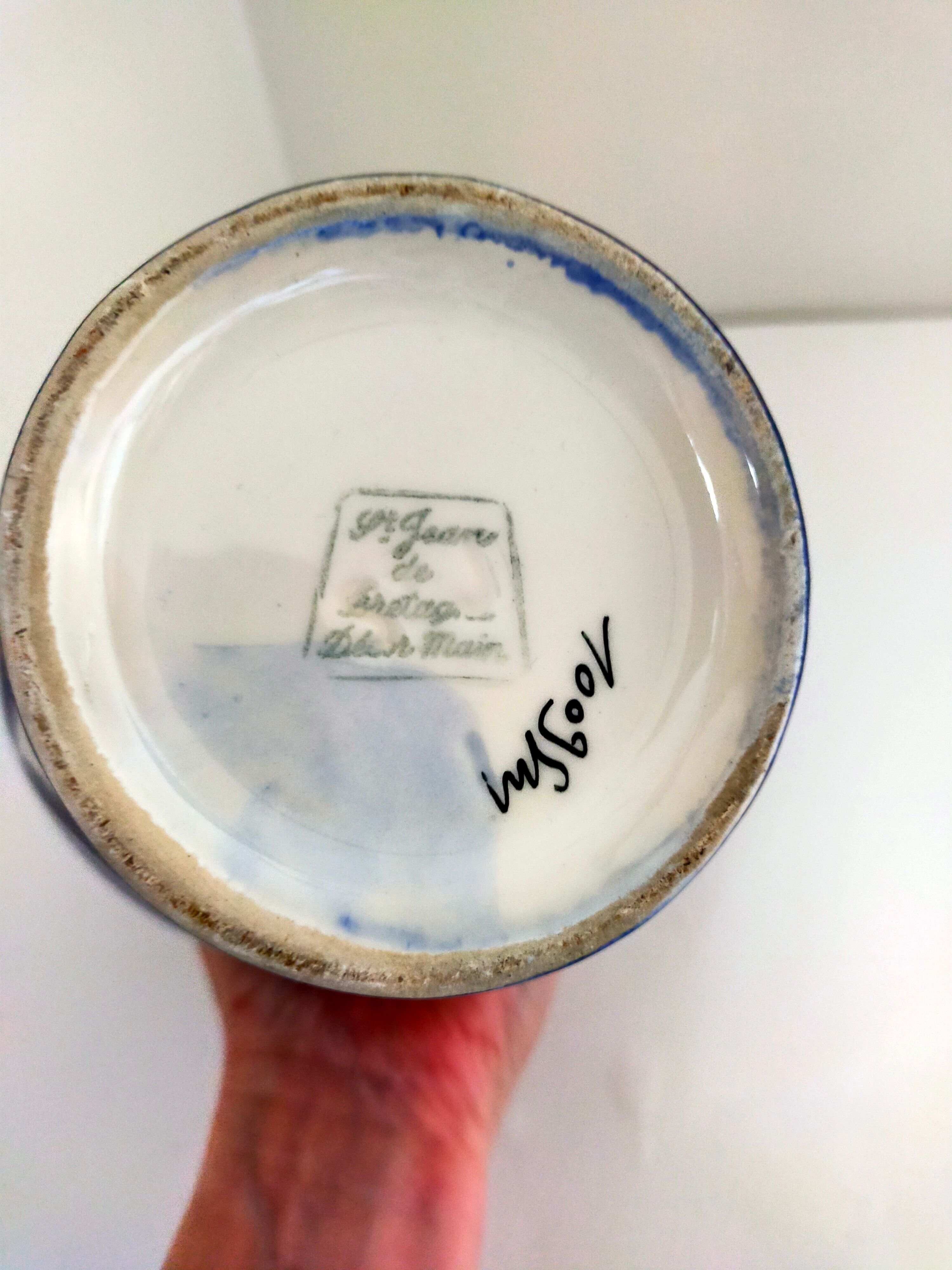 pitcher in earthenware Saint Jean de Bretagne blue and white