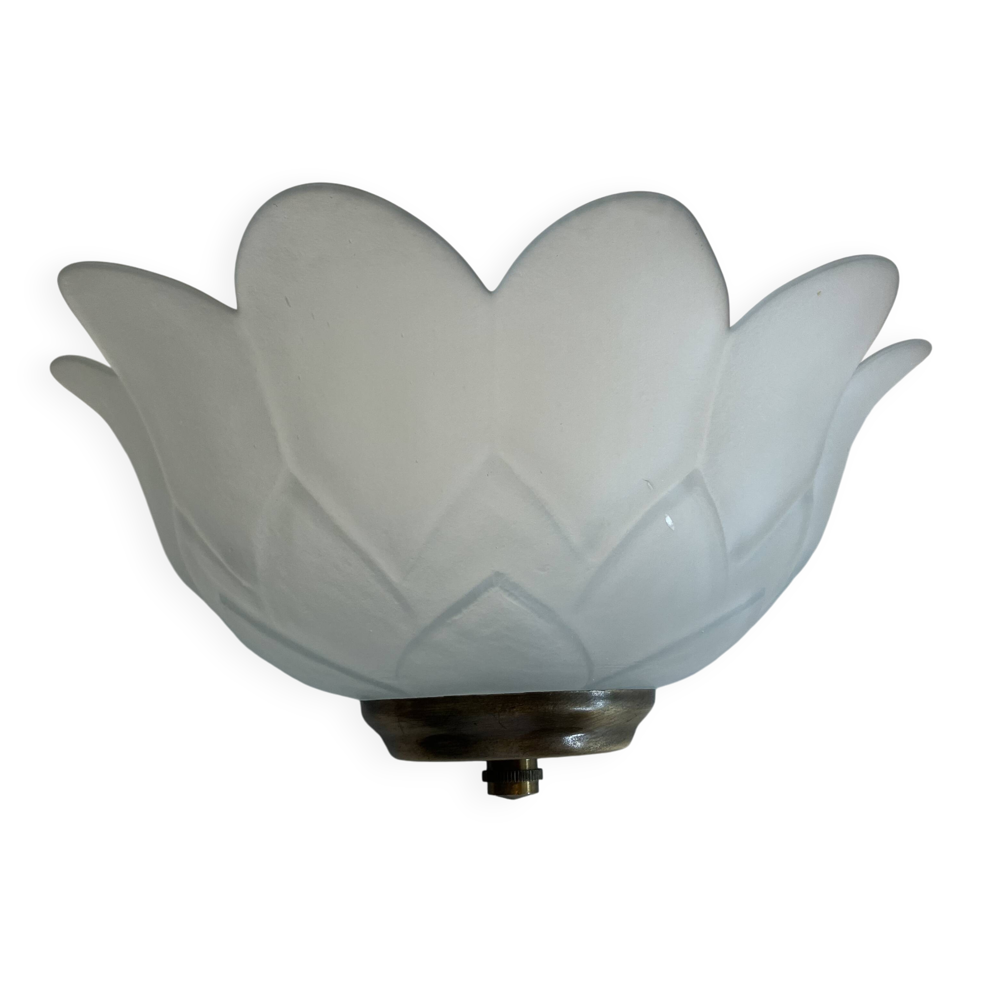 Pair of glass shell wall sconces with brass frames