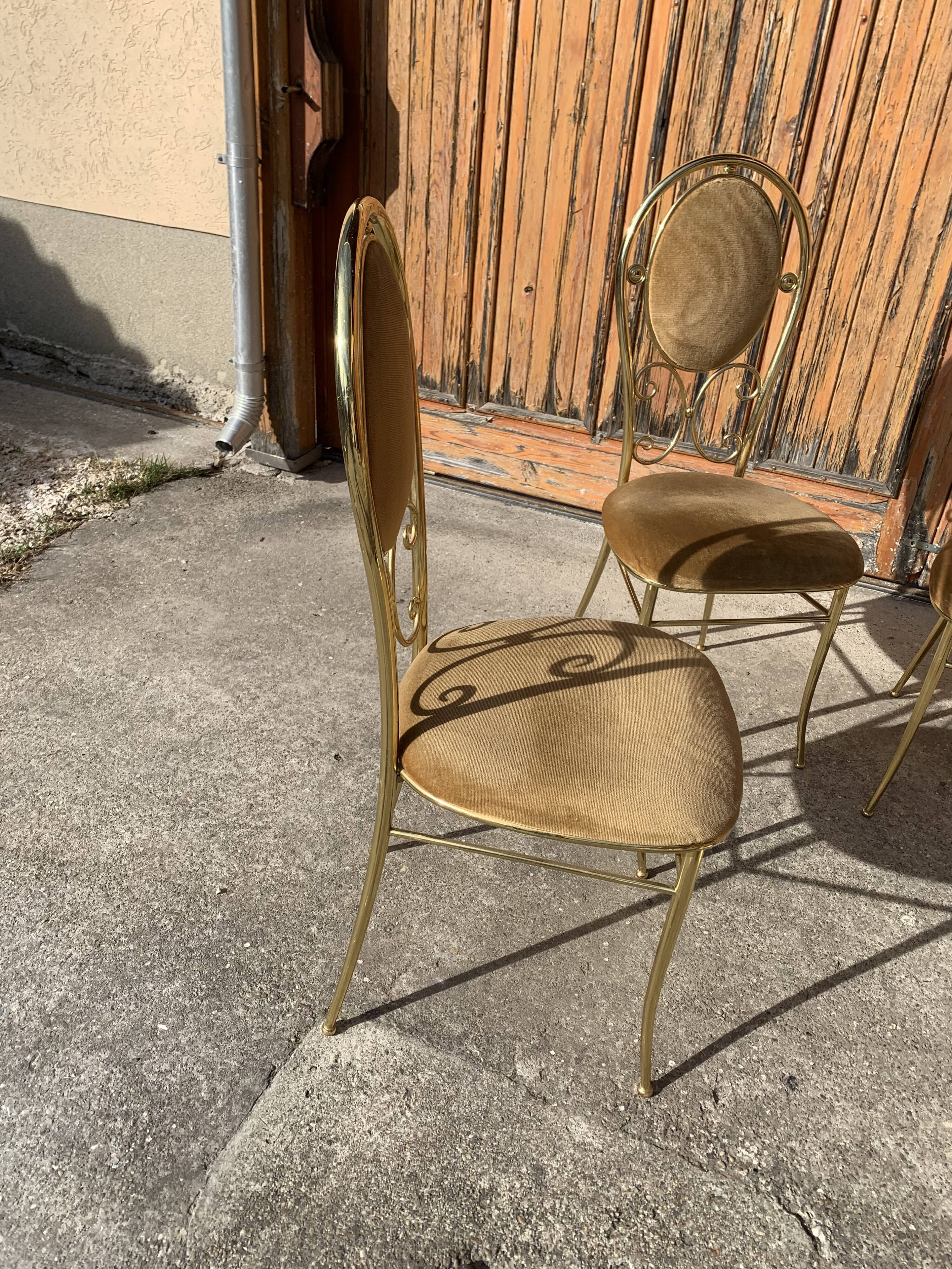 Vintage italian brass dining chairs and table by paolo salice, 1970s, set of 5