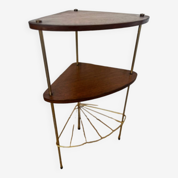Vintage wood and brass side table