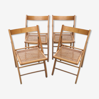 Lot of 4 chairs in canne wood 60/70 years