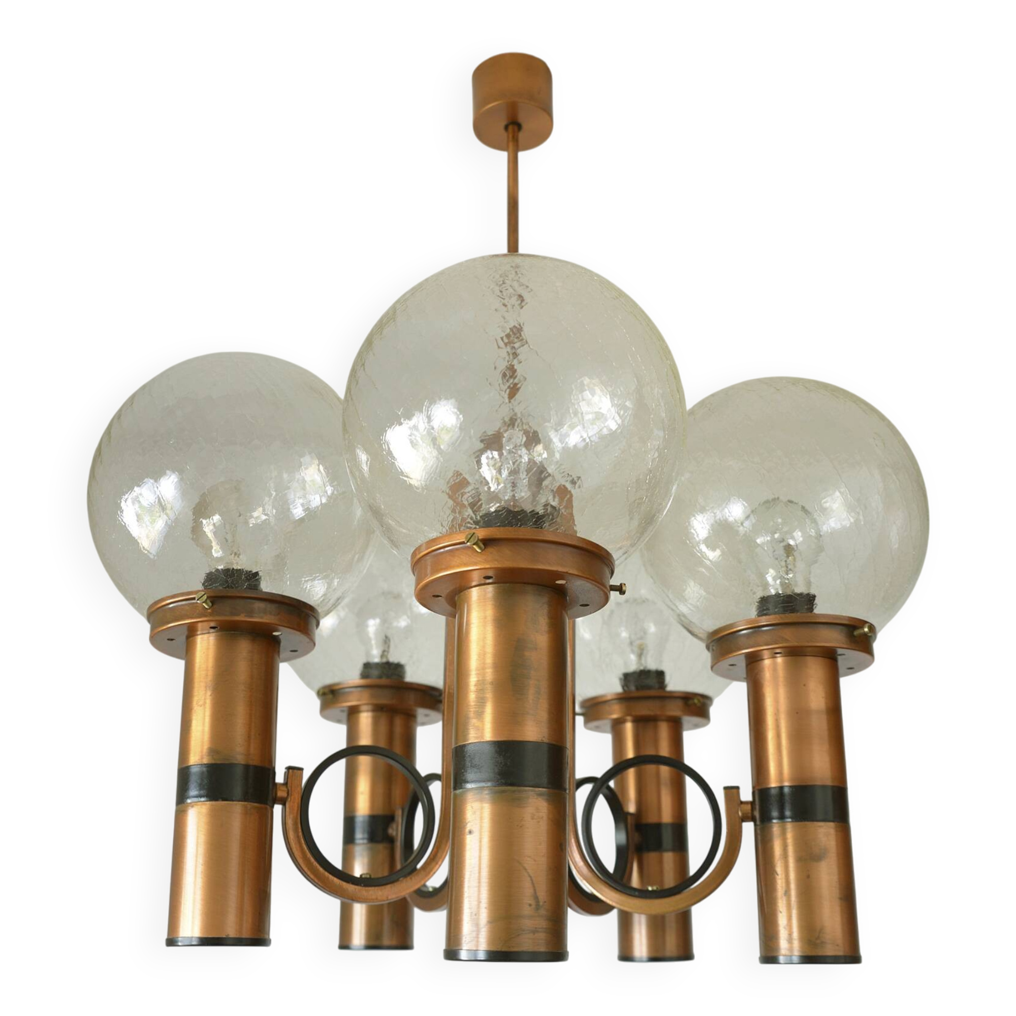 X Large vintage copper chandelier 1980's brutalist hanging light MCM