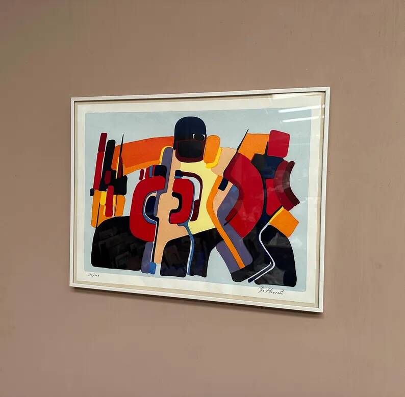 Original Swedish Colour Lithograph – “Composition” by Bo Thorén – Signed – Vintage & Framed