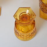 7 amber stemmed glasses