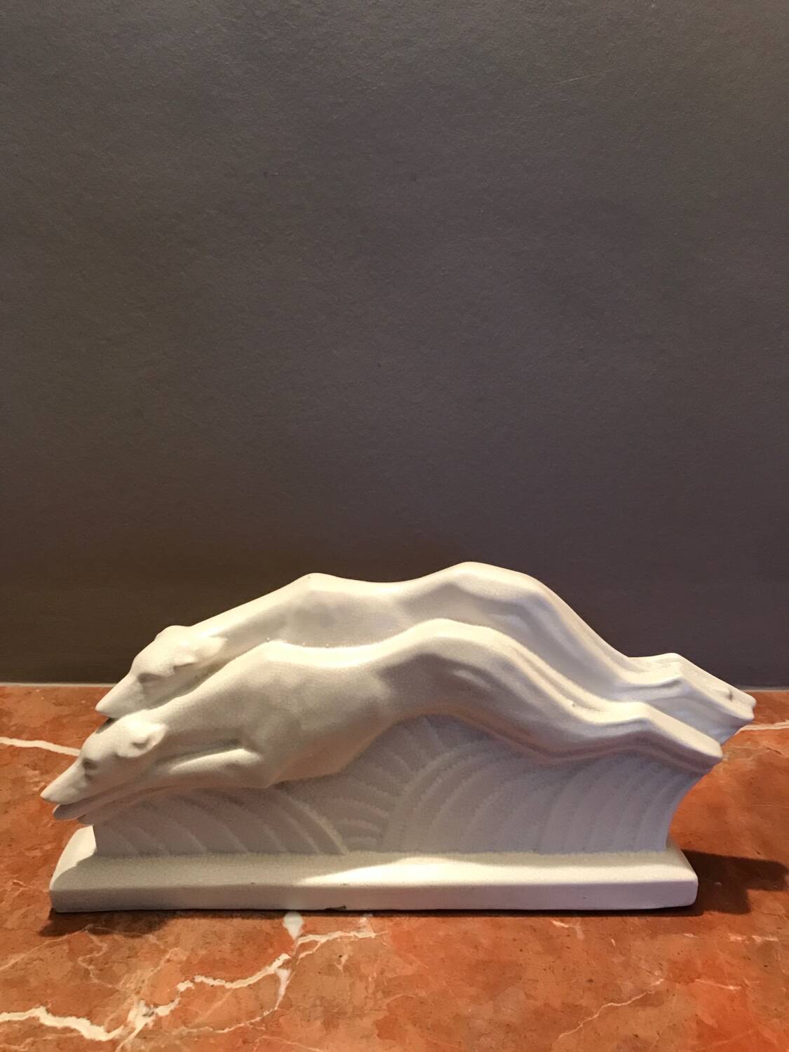 Cracked ceramic greyhound E. Siegl Manufacture Orchies Art Deco