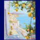 Oil painting of a view of the sea.