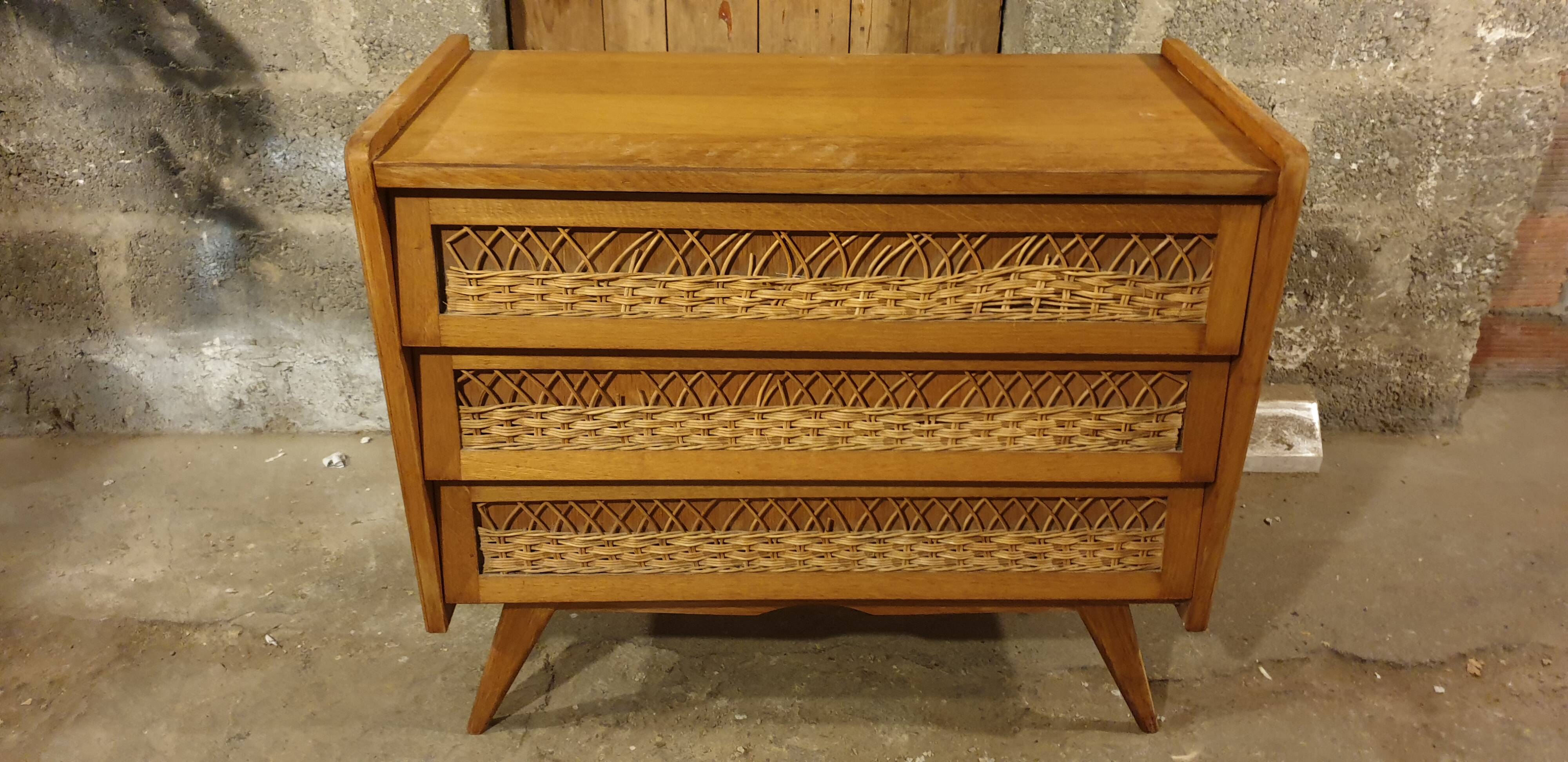 Vintage sixties rattan chest of drawers