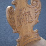 Set of 4 carved wooden stepladder chairs, pharmacy, brutalist, mountain style