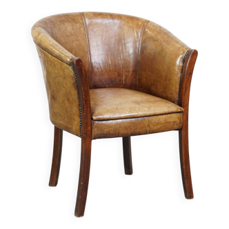 Fauteuil, chaise d'appoint en cuir marron