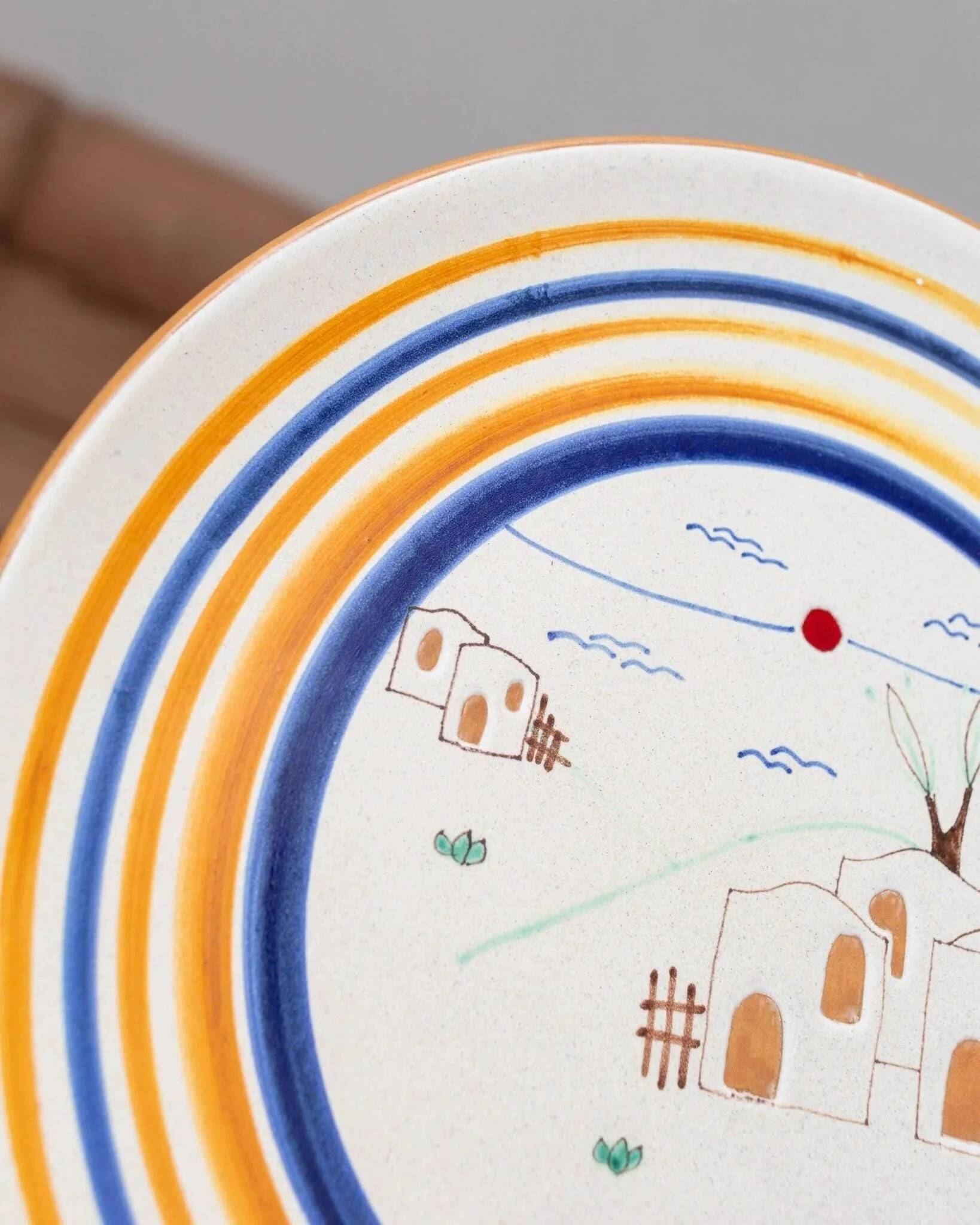 Cream Ceramic Wall Plate from Italy 1980s Studio Ceramics – Hand-Painted, Mid-Century Folk Art
