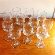 11 stemmed glasses, cut glass, garland pattern, 1960