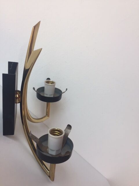 Torch wall sconce in brass and opalin glass, 1950s