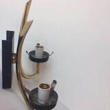 Torch wall sconce in brass and opalin glass, 1950s