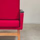 Pair of Drevotex Zamberk armchairs, red fabric and faux leather 1970
