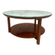 Vintage Scandinavian round coffee table in teak with removable glass top featuring a marble effect, 1960s.