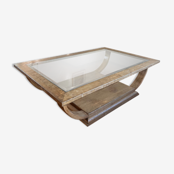 Table basse en bois et verre