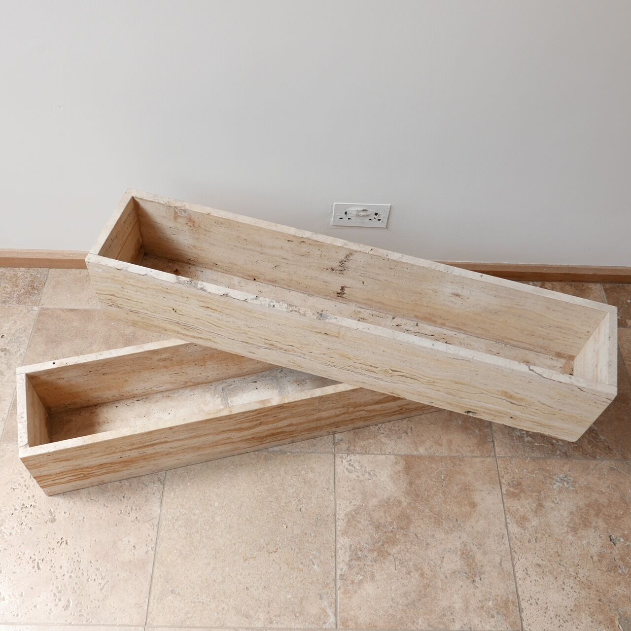 Pair of Mid-Century Travertine Belgium Planters